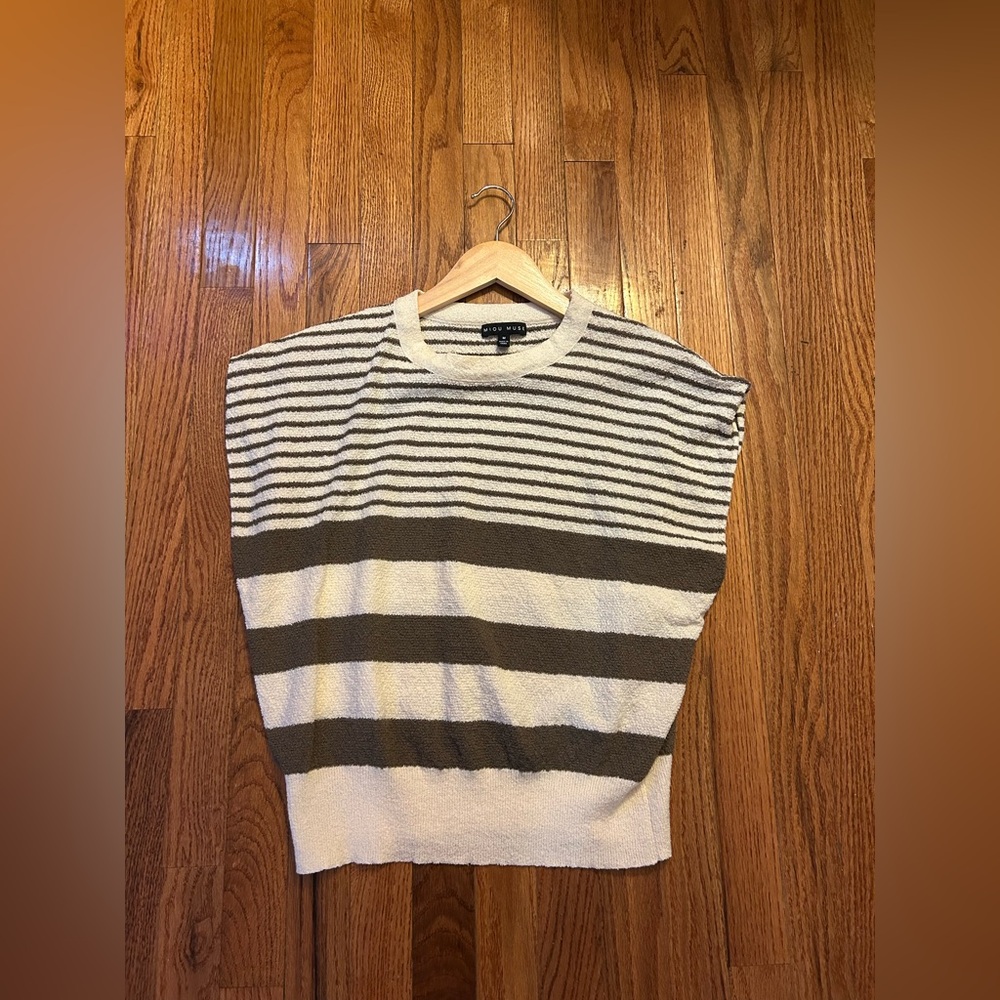 Miou Muse Sleeveless Sweater – Women’s Medium, Brown Striped Knit, Preppy